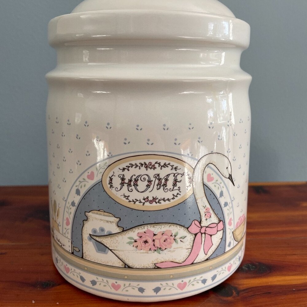 Home Swan Upland Silver Cutlery Canister White Pink Blue Lid Medium